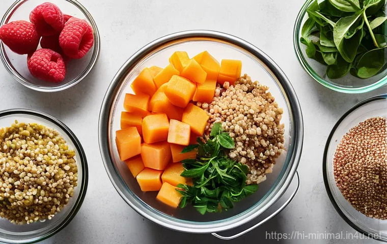 미니멀라이프 음식 준비 - **Prompt:** A happy family of four (parents and two children aged 8 and 10, all dressed in casual, m...