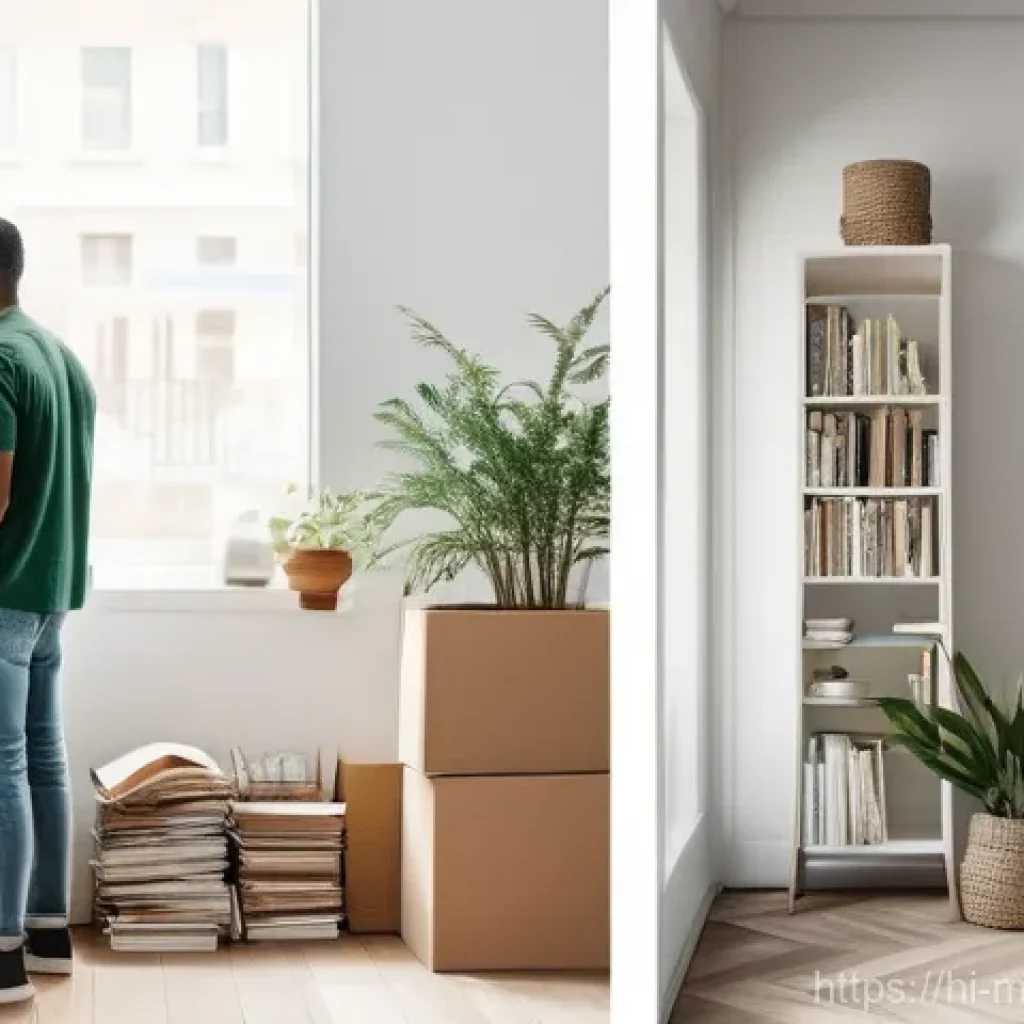 미니멀라이프 환경 보호 - **Prompt:** A visually striking split image representing the concept of "less is more." On the left ...