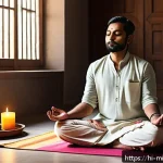 Home 18 미니멀라이프 신속한 결정을 위한 방법 - A serene and focused Indian man practicing meditation in a minimalistic, sunlit room adorned with su...